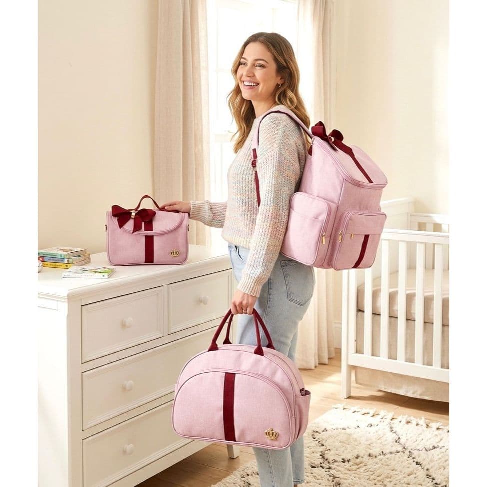 Mochila Bebe + Bolsa Tiracolo G Rosa/Bordo Maternidade Luxo Maternidade