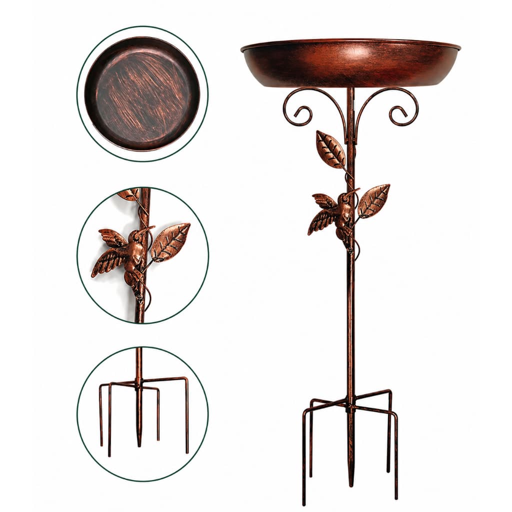 Bebedouro para Pássaros de Jardim em Metal Decorativo 105cm – Banheira para Aves com Suporte para Fixação no Solo