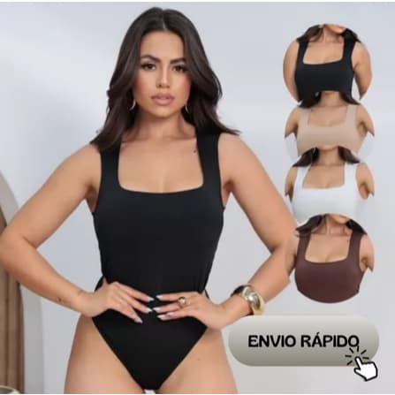 Body Collant Feminino Blusa Regata Decote Quadrado Com Forro Estilo Blogueira Elegante