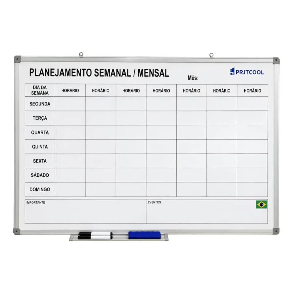 Lousa Quadro Branco Magnetico Planejamento Mensal Semanal 90x60cm Escritorio Parede Apagador Canetas