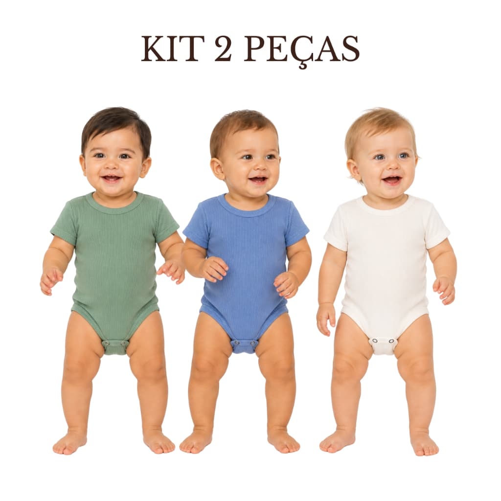 Kit 3 Peças Body Menino Ribana Liso Bebe Conforto e Praticidade de Alta Qualidade