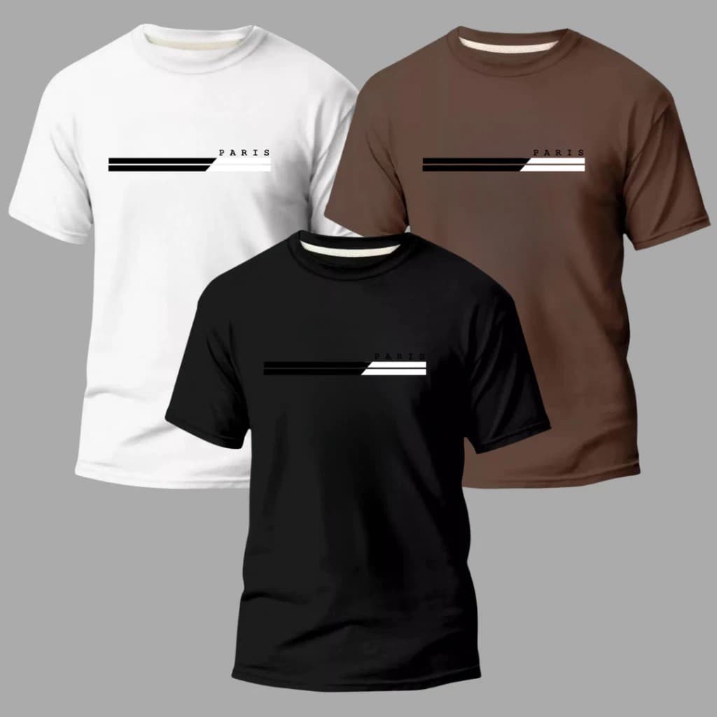 Kit 3 Camisas Masculinas 100% Algodão Premium Blusa Conforto Moda Casual Street Paris