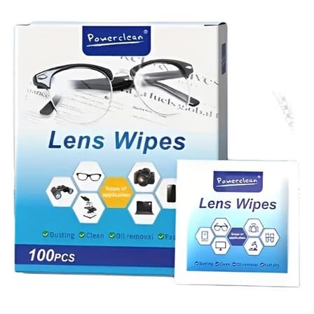 Caixa Powerclean C/ 100 Peças Lenços Flanela Umedecidos Antiembaçante Limpa Lentes Óculos Câmera