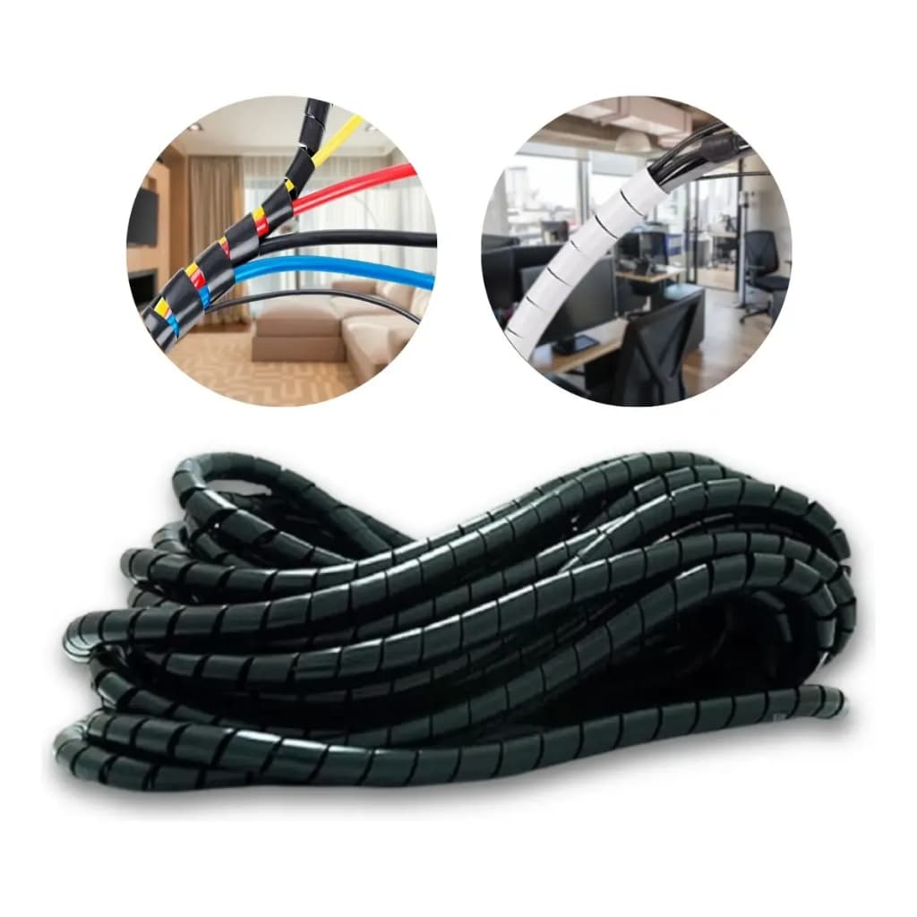Organizador Fios Espiral Cabos 24mm 1 Polegada 20 Metros Top - Preto