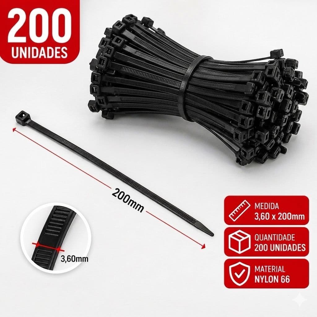 Enforca Gato 200mm Nylon Resistente – Ideal para Fixação e Amarração Uso Profissional e Doméstico