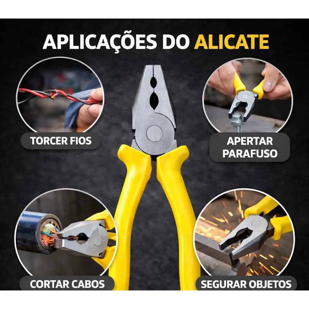 Alicate Universal Isolado 8 Polegadas - Uso Doméstico E Profissional Cor: Amarelo