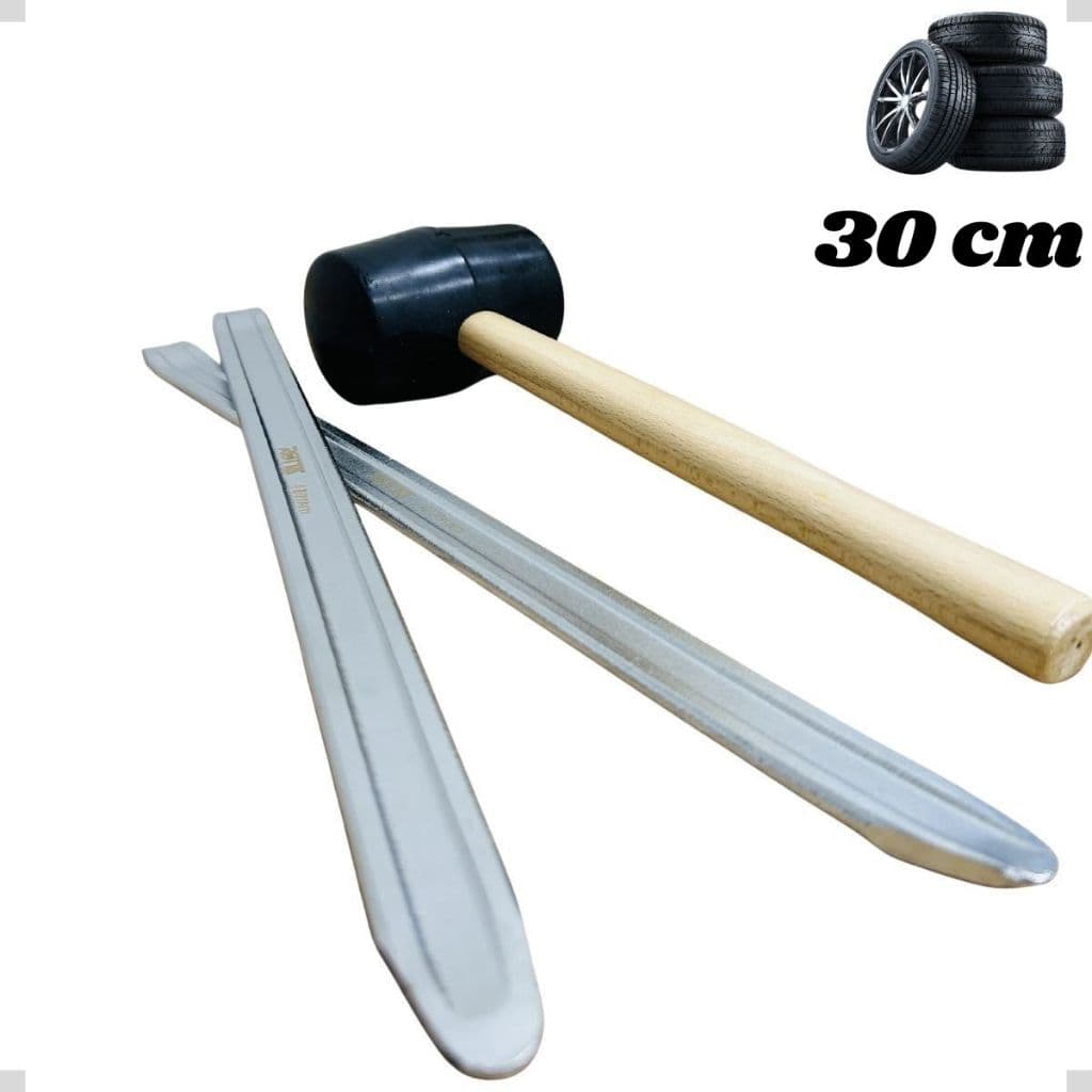 Kit Borracheiro Com 2 Espátula Chata Para Pneus 30cm + Martelo Borracha