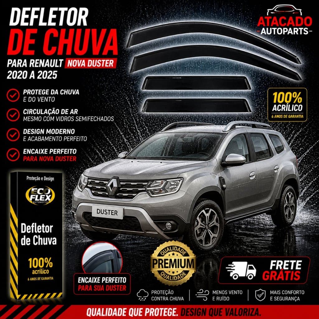 Defletor Calha de Chuva Renault Nova Duster 2020 a 2025 4 Portas Ecoflex