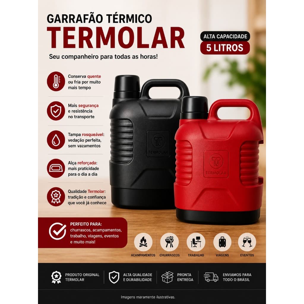 Garrafão Térmico Termolar SuperTermo - 5 Litros Cores: Preto e Vermelho