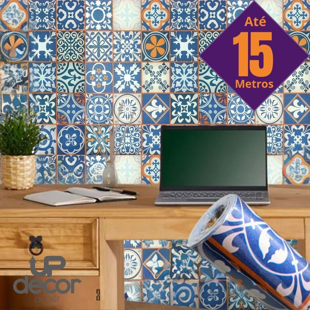 Papel de Parede Adesivo Azulejo Português Autocolante Rolo 5m x 45cm Cozinha Banheiro