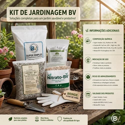 Kit Adubo 10kg NPK  + Super Simples + Calcário + Nitrato | Fertilizante Horta e Frutas + Brinde Luvas de Vinil