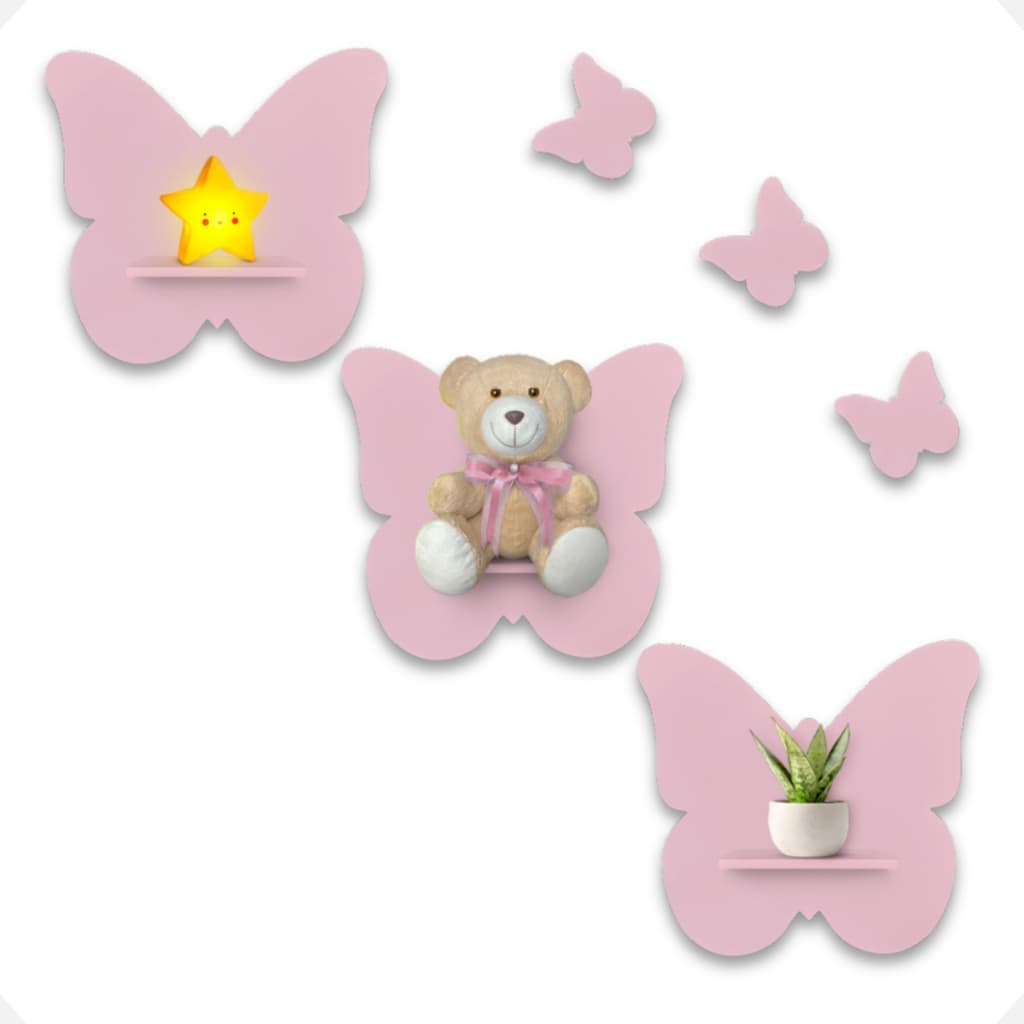 Trio de Prateleiras de Borboleta Para Decoração Nicho Borboletinha em MDF