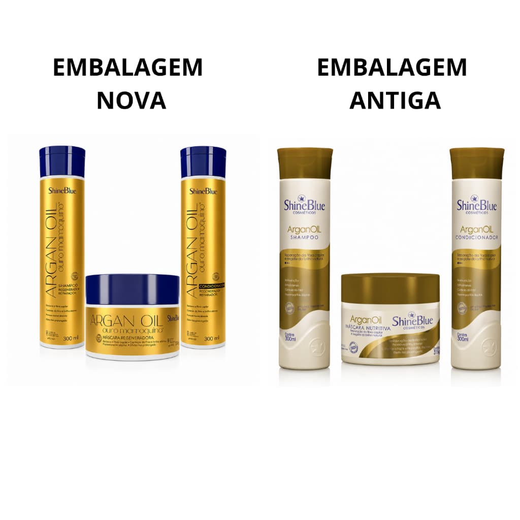 Kit Argan Shine Blue Shampoo Condicionador Máscara