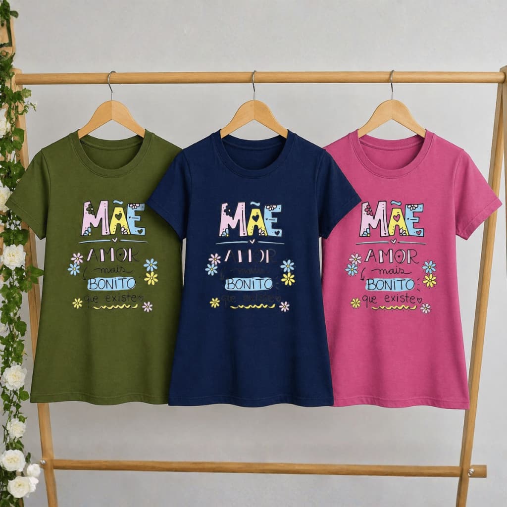Kit 3 Camiseta Blusa Dia Das Mães T-shirt Presente Estampa Mãe Amor Mais Bonito Que Existe