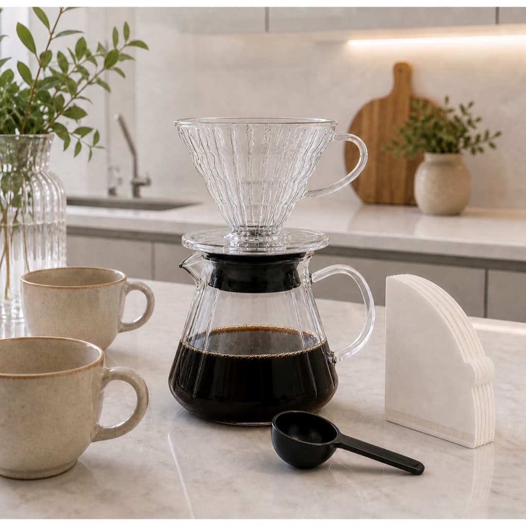 Cafeteira De Vidro V60 Kit Com 40 Filtros E Colher Medidora