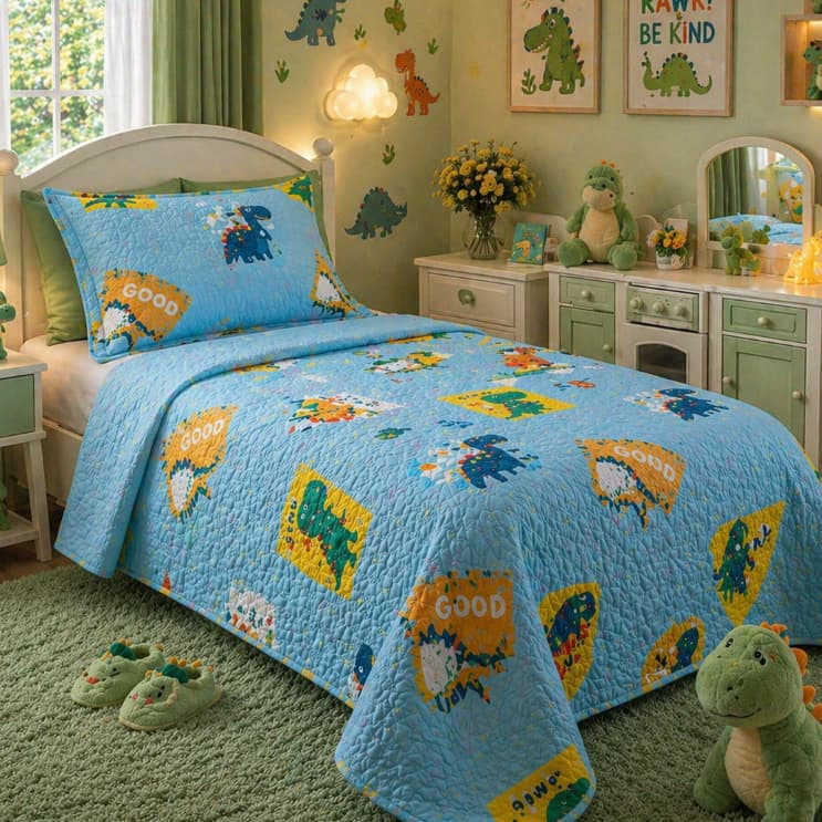 Kit Colcha Cobre Leito Estampado Dupla Face 2 Peças Solteiro Infantil 1,60x2,20m C/ Viés