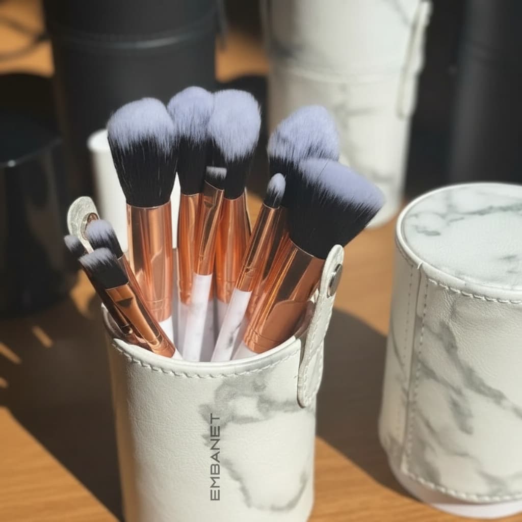 10 Pincéis P Maquiagem Contorno Sombra Bolsa Marmorizada Kit Profissional Cerdas Macias 10u