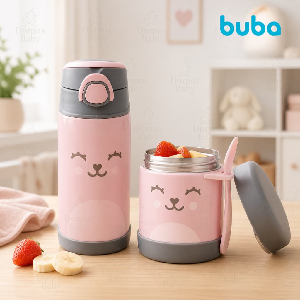 Kit Garrafa e Pote Térmico Infantil Buba Gumy Aço Inox