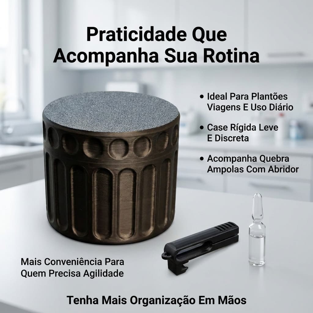 Organizador De Ampolas, Estojo Porta 4 Unidades, Case Rígida Para Vacinas E Injeções, Com Brinde Abridor