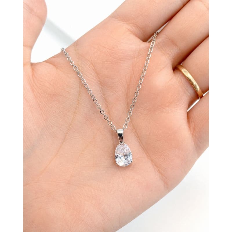 Colar Feminino Gota de Cristal Prata Aço Inox 42cm Delicado Elegante Brilho Presente
