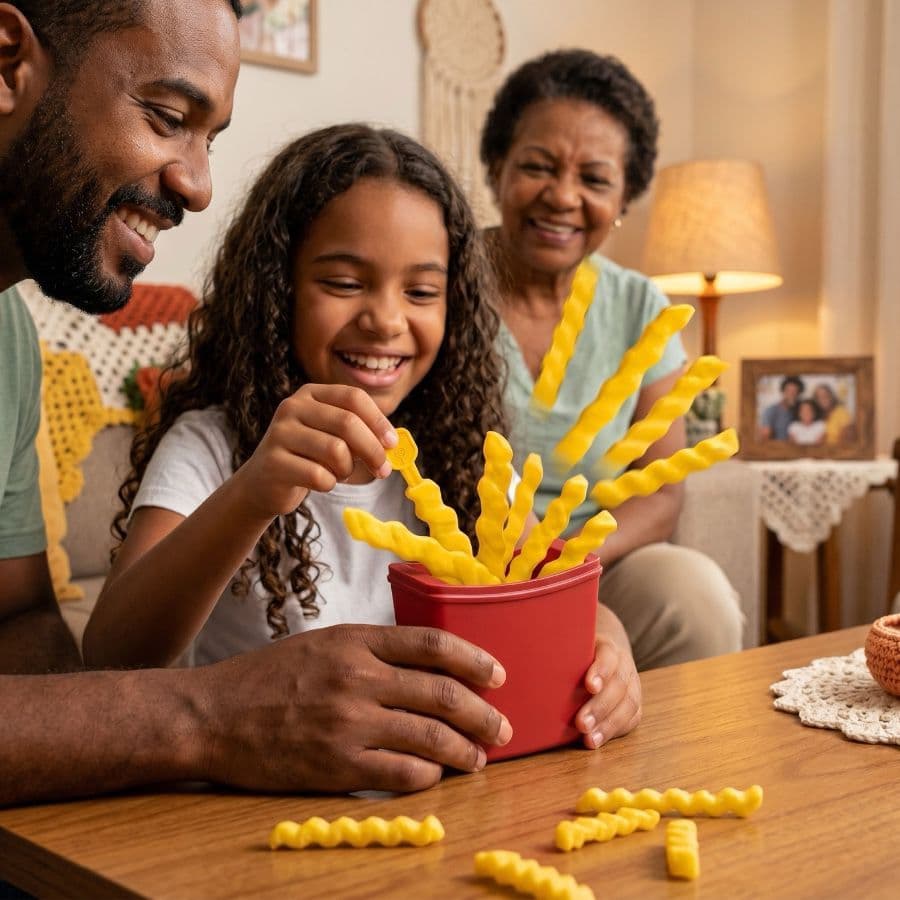 Flying Fries Jogo Interativo de Batata Frita que Salta Desafio de Reflexo e Diversão em Família Brinquedo Infantil