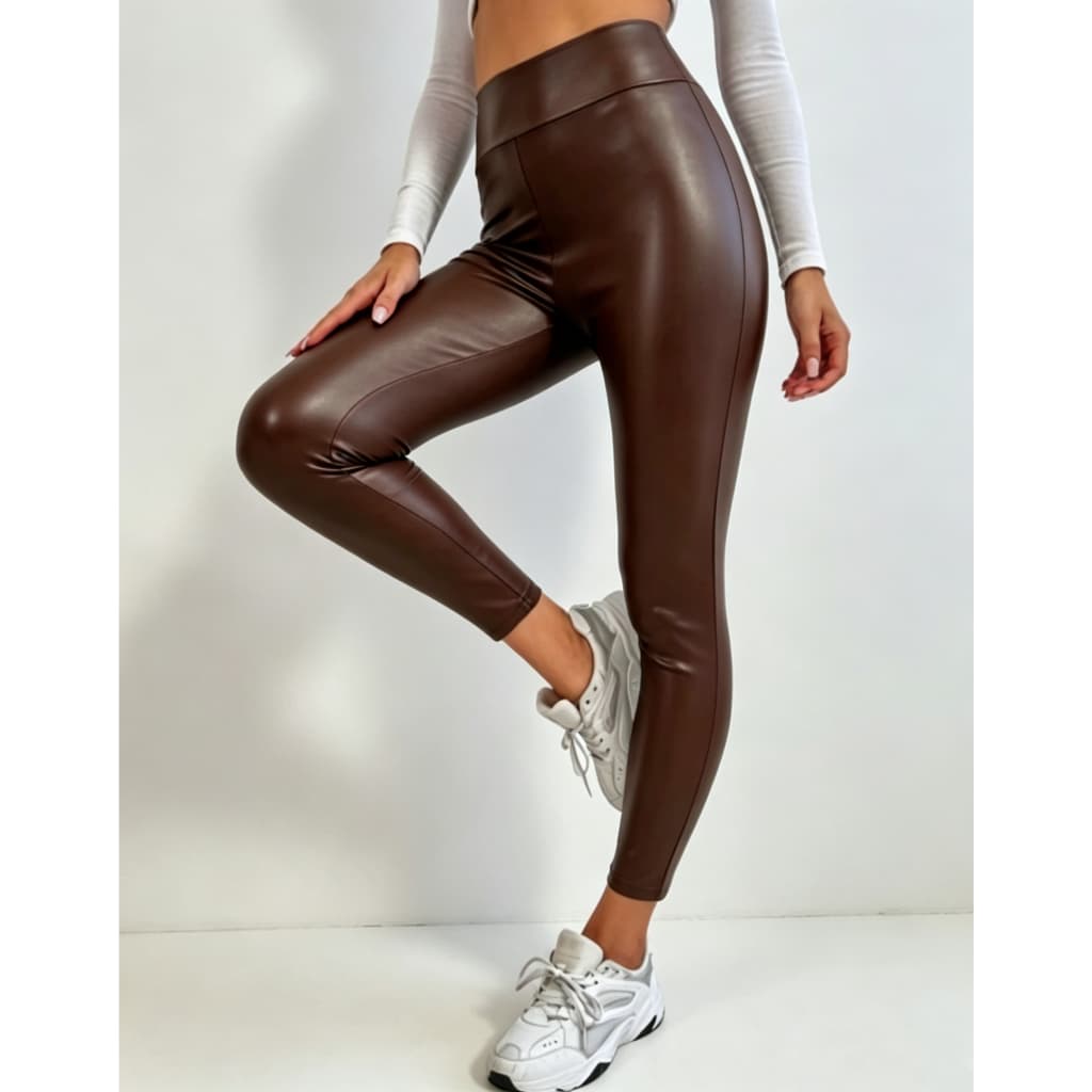 Calça Legging Feminina Térmica em Couro Sintético com Forro Interno | Inverno, Cintura Alta
