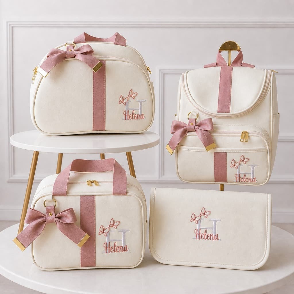 Kit Bolsas Maternidade 4 Peças Luxo, Completo Personalizado térmico impermeável,Coleção Borboleta 3D