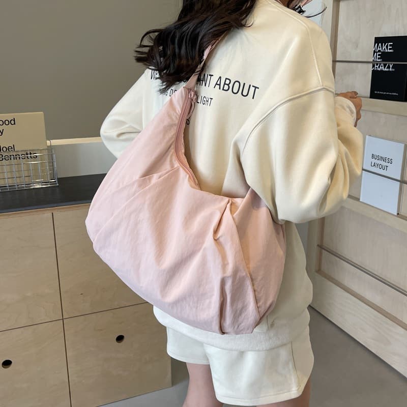 Women's Half-Moon Large Capacity Casual Student Shoulder Bag in Fabric Zipper Adjustable Strap
