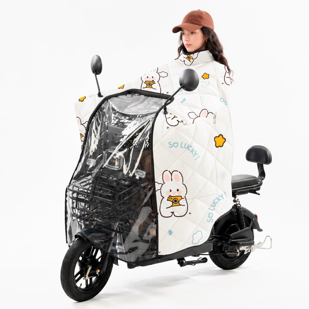 Capa de Moto / Bicicleta Elétrica Térmica,Flanela Espessa,Proteção Contra Vento,Anti-Pó,Cobertor com Visor Transparente