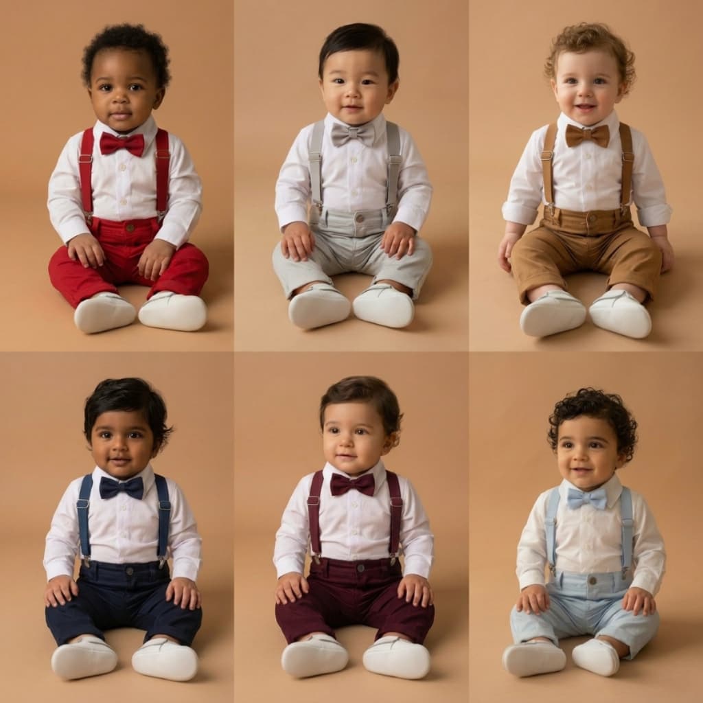 Conjunto Social Bebê Menino Manga Longa  Kit Pajem Batizado Casamento Body Calça Suspensório Gravata