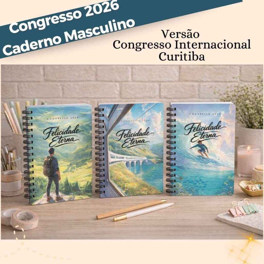 Caderno Masculino Personalizado Congresso  "Felicidade Eterna" com brindes - Internacional Curitiba