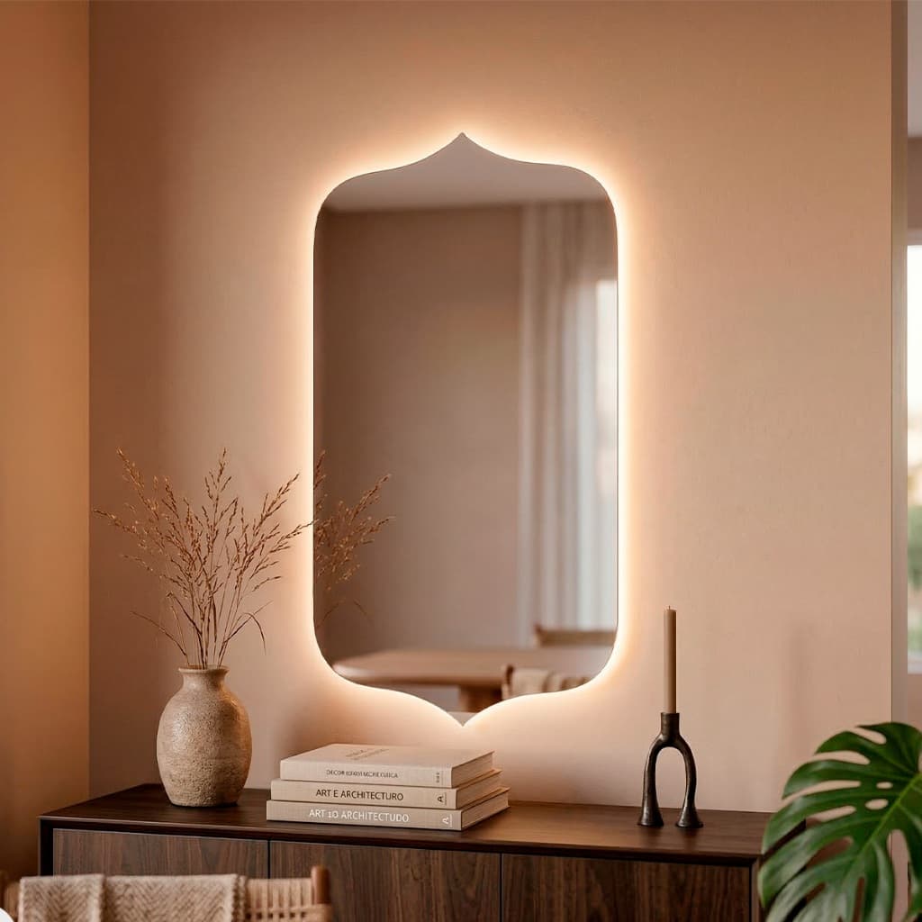 Espelho com Led Mod Bali Orgânico Corpo Inteiro 110x60 Espelho Para Banheiro Sala Escritório Camarim