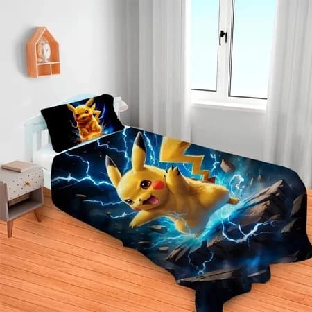 Lençol Cobre Leito Solteiro E Fronha Pokemon Pronta Entrega Envio Imediato