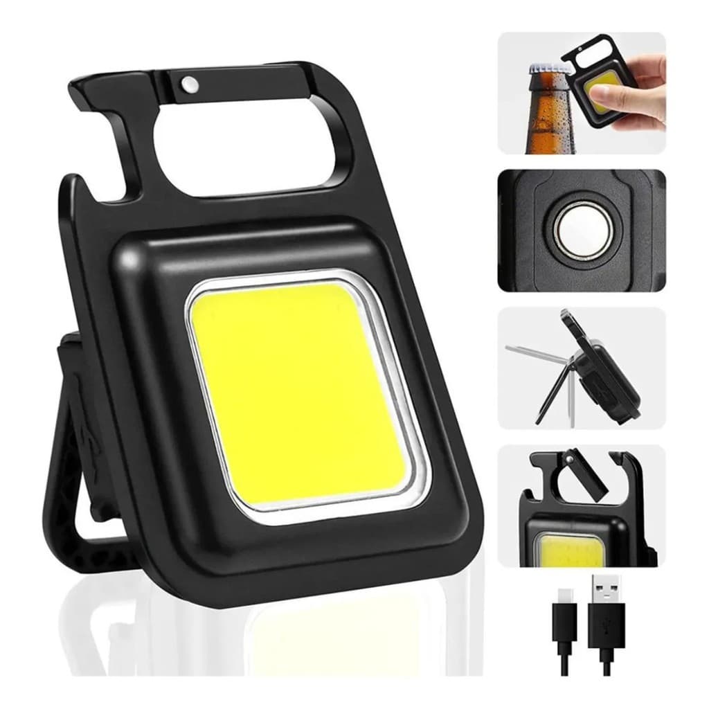 Mini Lanterna Com LED Portátil USB Recarregável 3 Modos De Luz Chaveiro E Abridor De Garrafas De Emergência