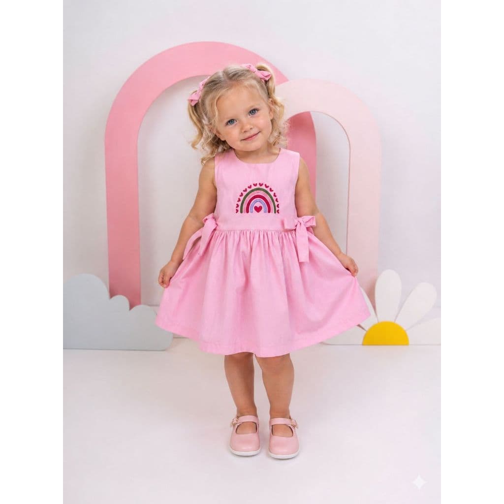 Vestido Infantil Menina Arco-iris Bordado Laços Luxo Festa, Passeio