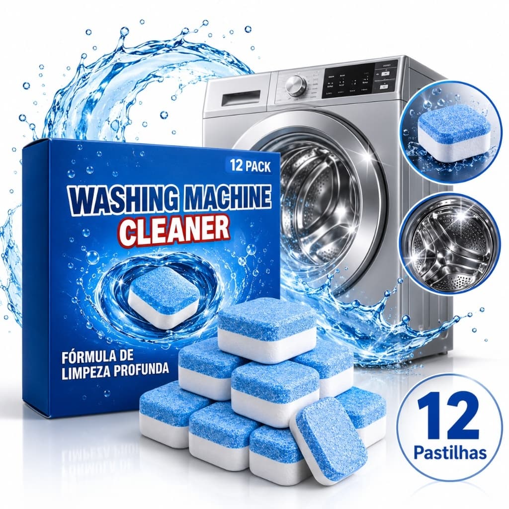 Kit 12 Pastilhas Limpa Lavadora Efervescente | Higienizador Máquina de Lavar Roupa | Remove Mau Cheiro, Sujeira e Resídu