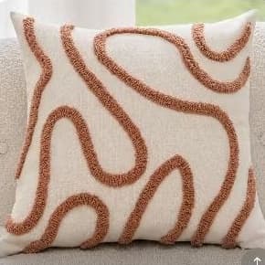Capa de almofada bordada terra cota em linho Offwhite
