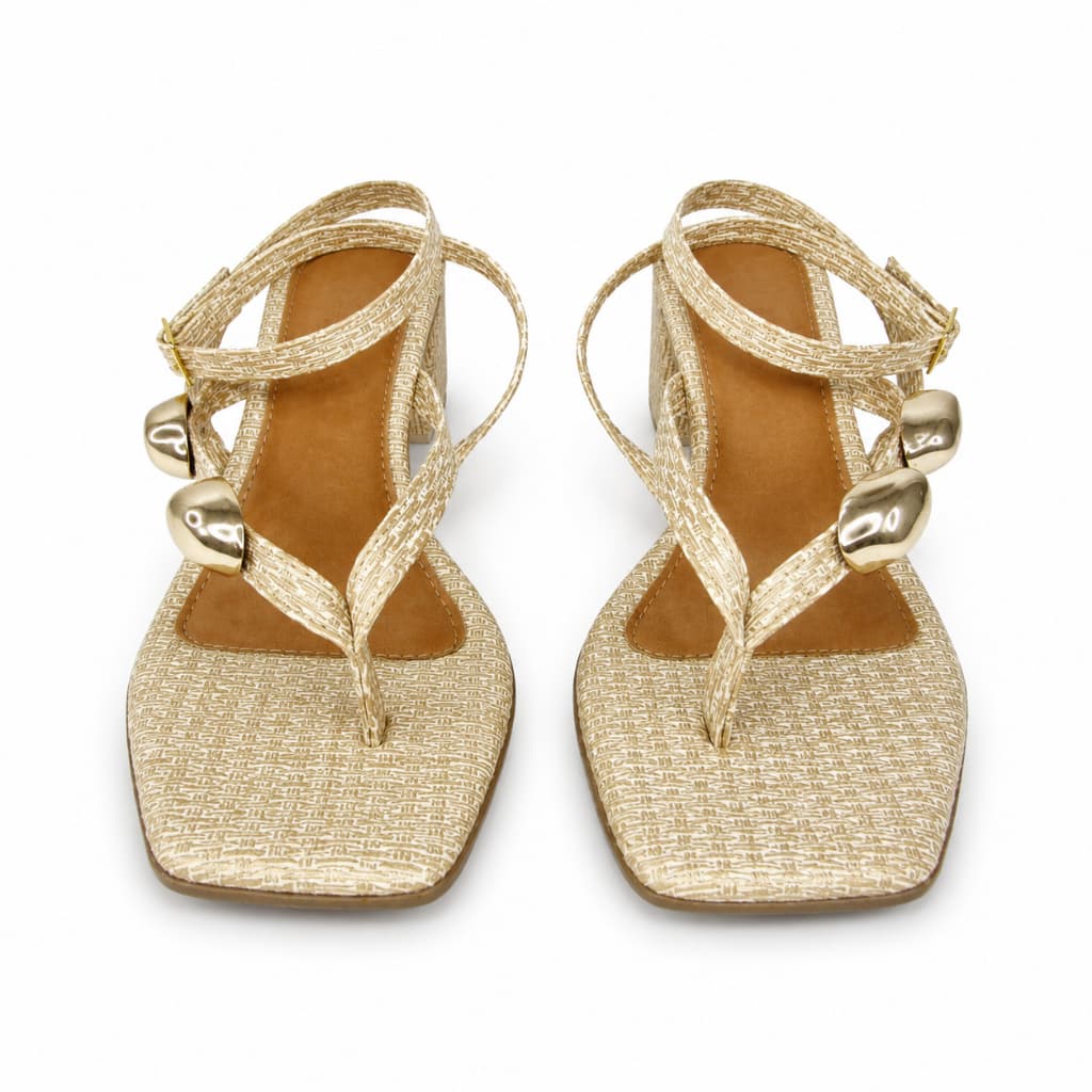 Sandalia Feminina Salto Bloco Medio De Dedo ABS Metalizado Elegante Confortavel Leve com Necessaire