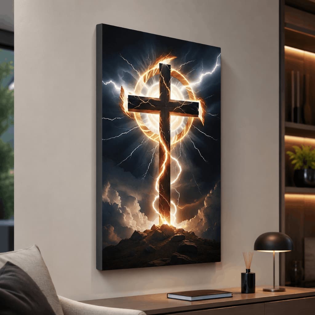 Quadro Decorativo Cruz Iluminada Cristão Religioso MDF Sem Moldura Parede Sala Quarto
