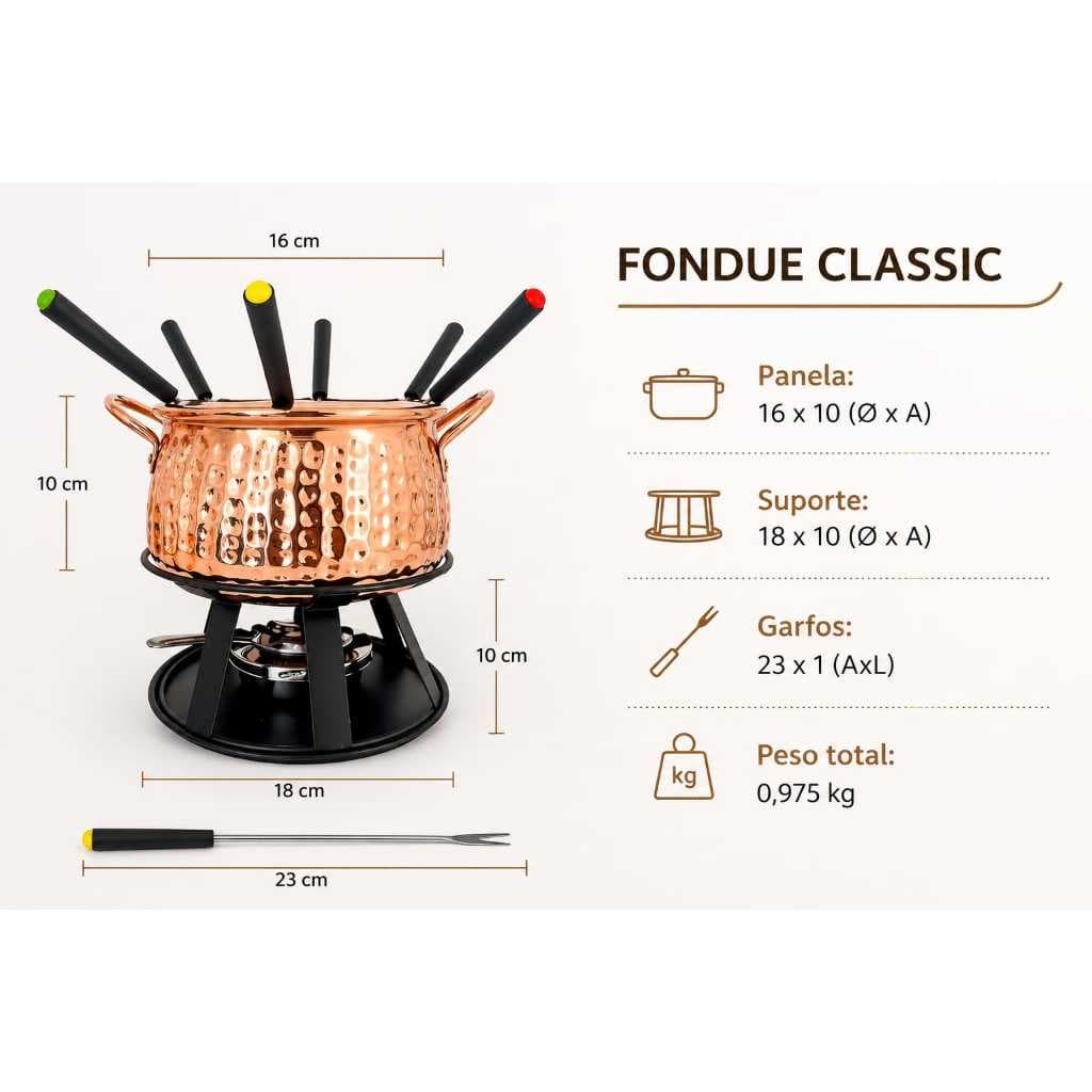 Aparelho para fondue, cobre 100% Puro