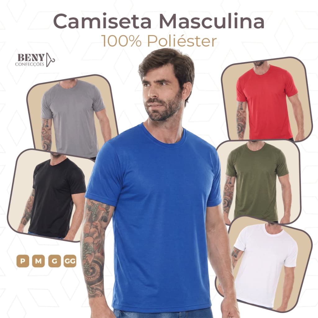 Camiseta Masculina 100% Poliéster Dia a Dia - Premium