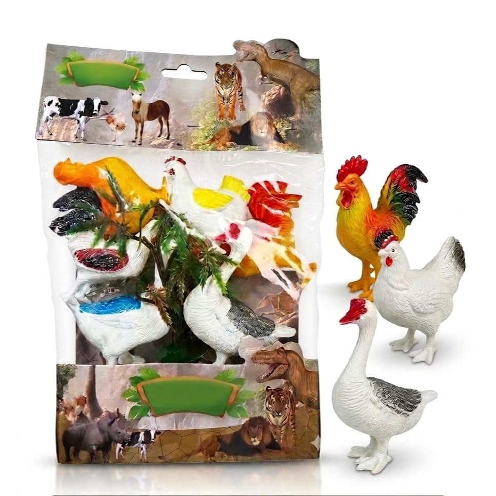 Kit Animais Da Fazenda Galinha Aves Brinquedo Educativo Infantil Maquete Escolar