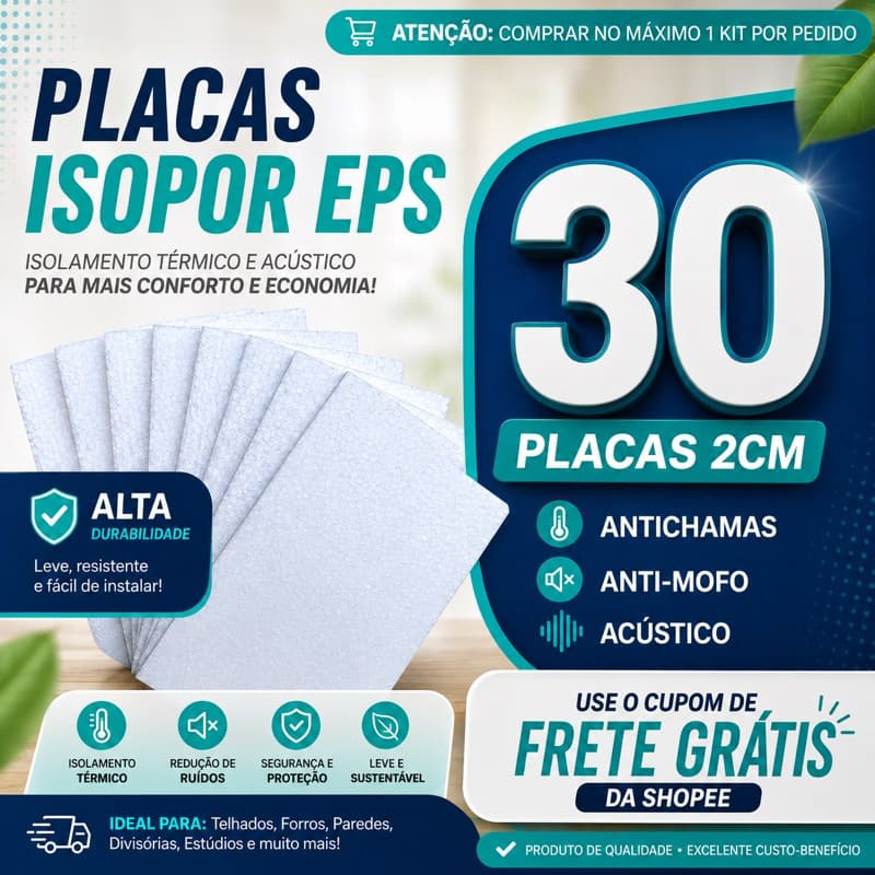 30 Placas de isopor EPS para forros e teto 1000x400x20