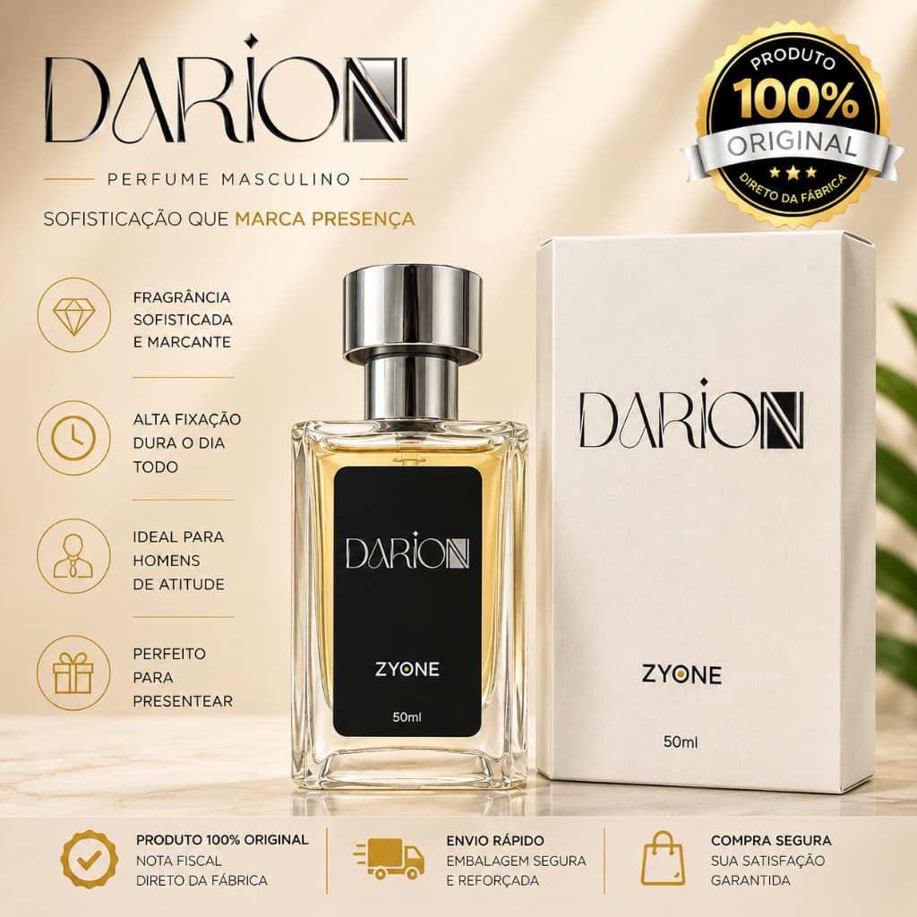 Darion Zyone Cosméticos Masculino Parfum 50ml Alta Fixação 25% Essência Premium