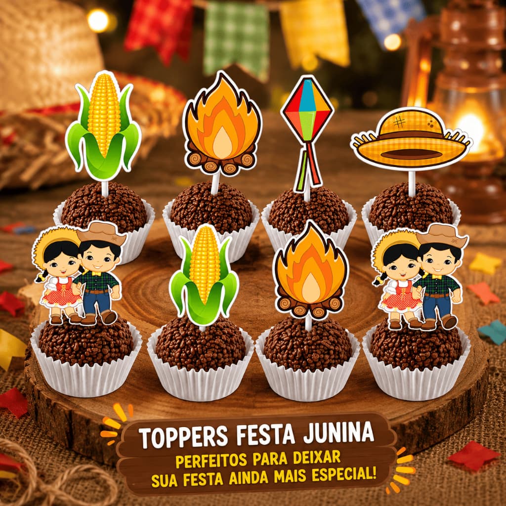Kit 30 toppers para doces festa junina - Decoração festa junina