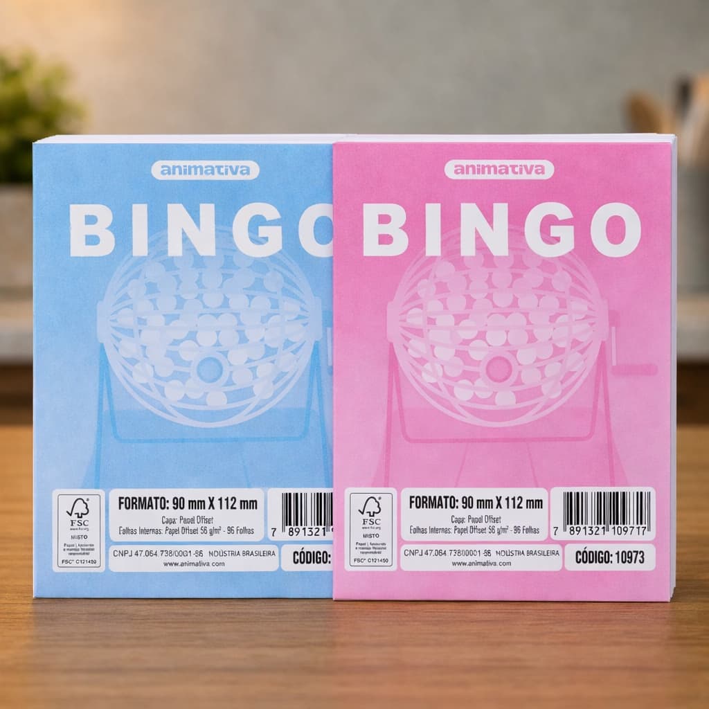 Cartela de Bingo 96 Cartelas/Folhas - Rosa/Azul