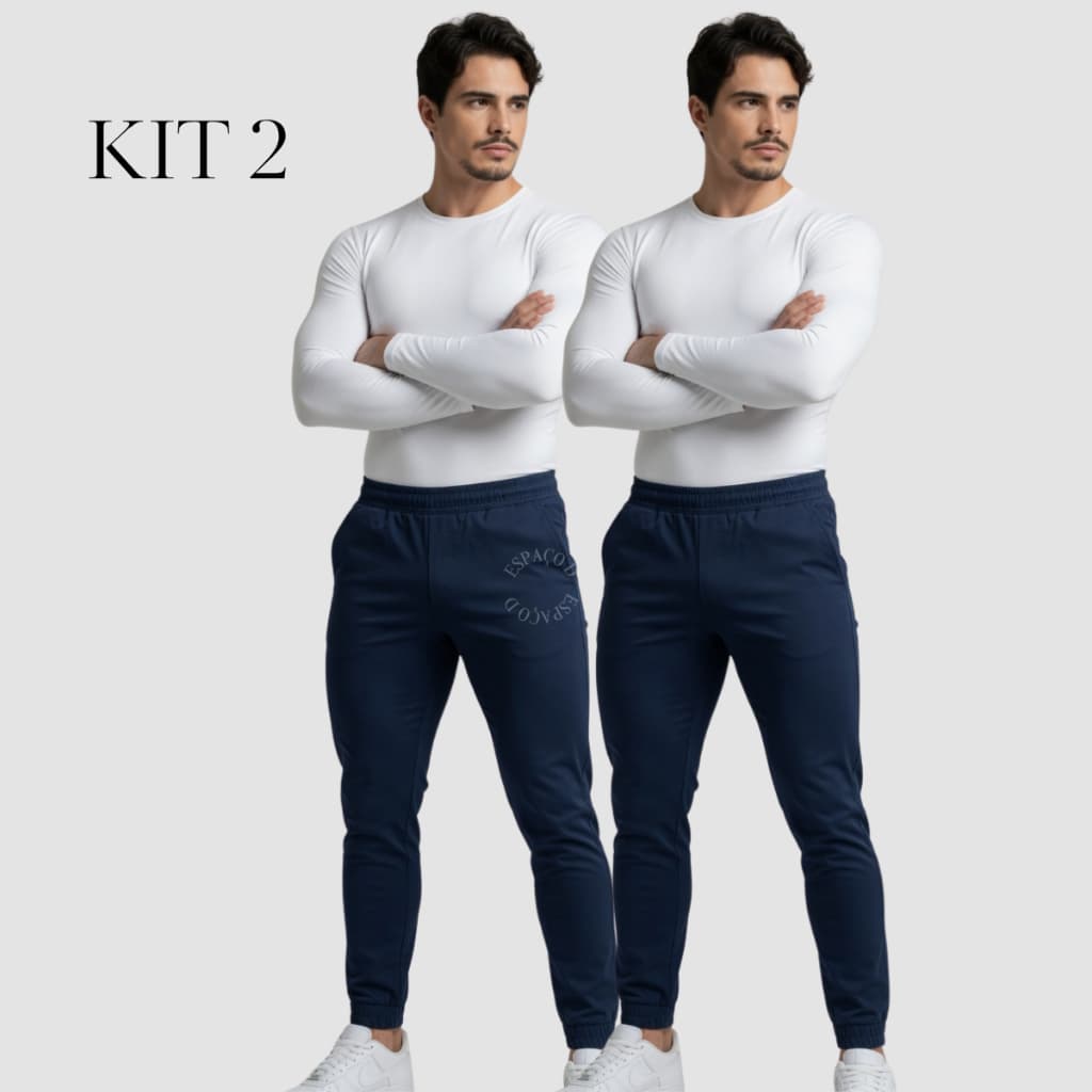 KIT 2 Calça Jogger Masculino confortável elastano tecido gabardine premium slim ao plus size - Calça Jogger