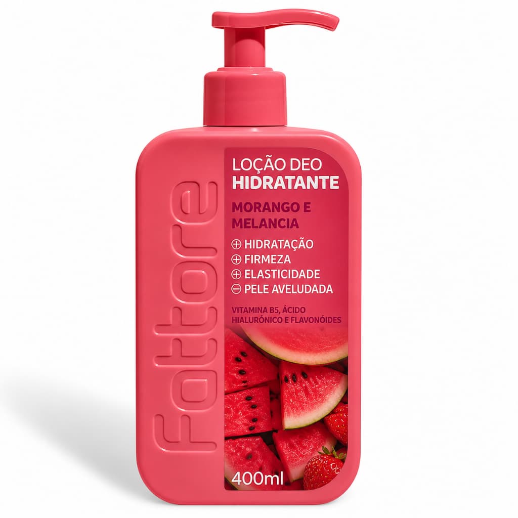 Fattore Loção Deo Hidratante Morango e Melancia 400ml – Hidrata, Protege e Perfuma