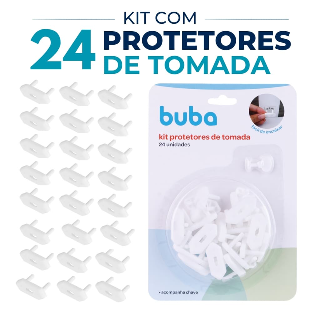 Kit Protetor de Tomada para Bebê 24 unidades Buba Tampa de Tomada Universal