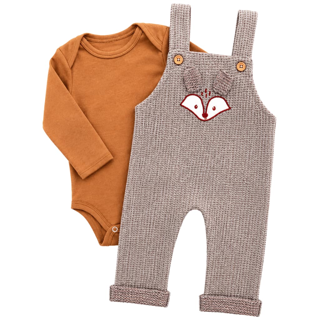 Conjunto Bebê Menino Jardineira e Body Manga Longa Suedine 100% Algodão Inverno